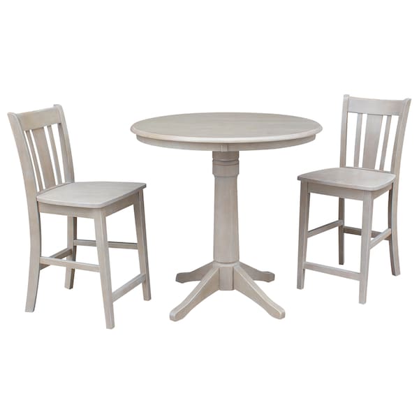 International Concepts Round 36 in Rd Ped Gathering Ht Table, 2 San Remo Counter Ht Stools, Gray Taupe, 36 in W, 36 in L K09-36RT-27B-6B-S102-2 - main